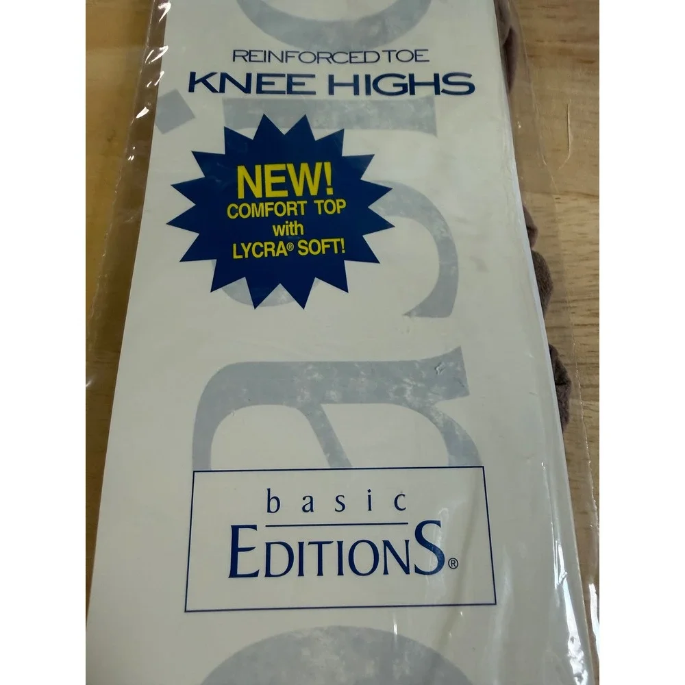 Basic Editions Nude Knee Highs Reinforced Toe Lycra Soft Comfort Top Vintage USA